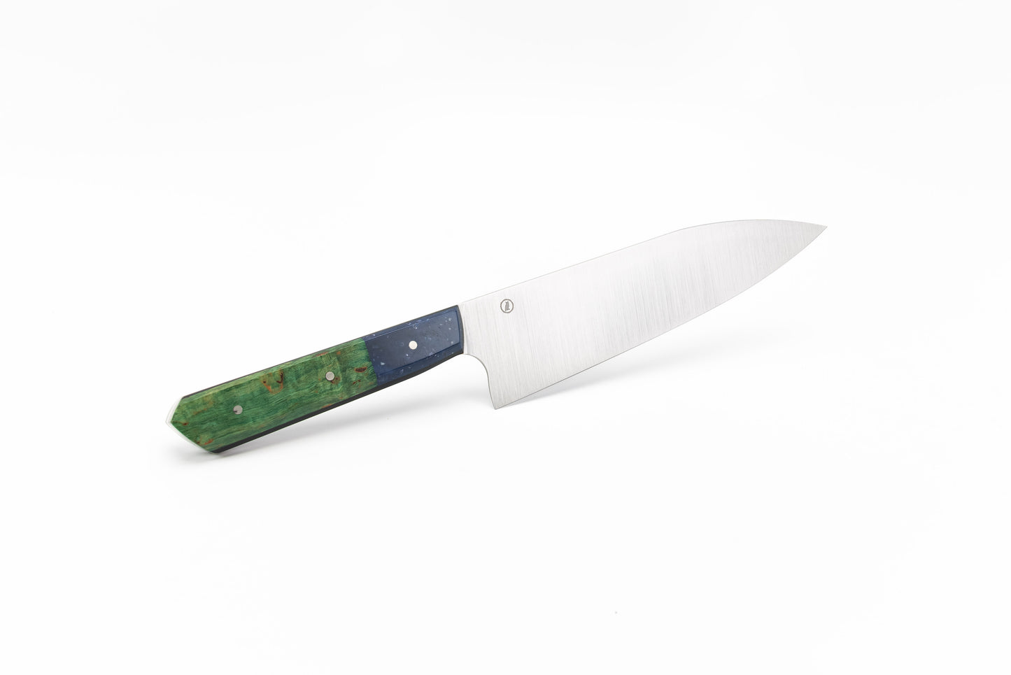 7.25" Macrum MK2 - Blue quartz pebble Corian and green dyed Maple wood. (CHLOE)