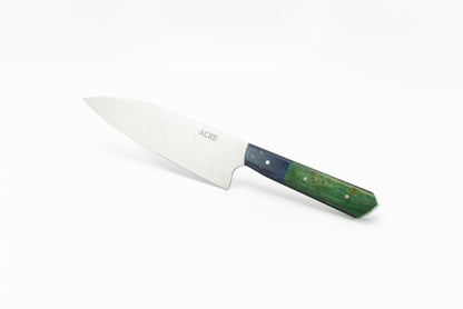 7.25" Macrum MK2 - Blue quartz pebble Corian and green dyed Maple wood. (CHLOE)