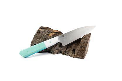 4.5" Macrum Petty - White quartz Corian and Tiffany blue g10 (CHLOE)