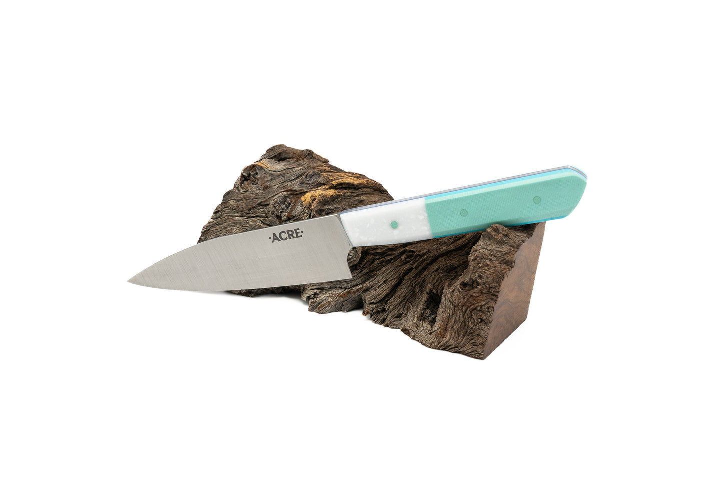 4.5" Macrum Petty - White quartz Corian and Tiffany blue g10 (CHLOE)